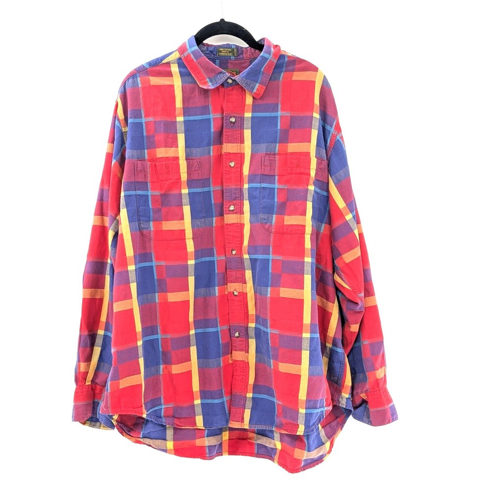 Boston Traders Vintage 90s Plaid Colorful Flannel Button Collar Shirt 90s XL
